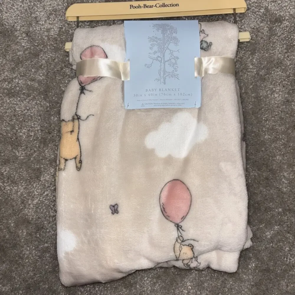 Winnie the Pooh Bear Collection Disney Plush Baby Blanket & Swaddle Balloon New